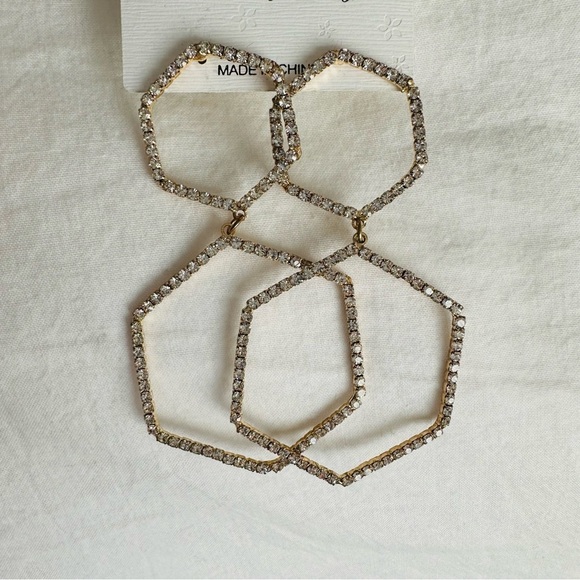 Pave Crystal Geometric Drop Earrings Gold Tone - Picture 12 of 13